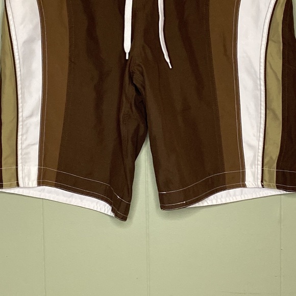 NoBo Color Blocked Brown, Tan and White Long Length Swim Trunks Sz 32 - Picture 9 of 13